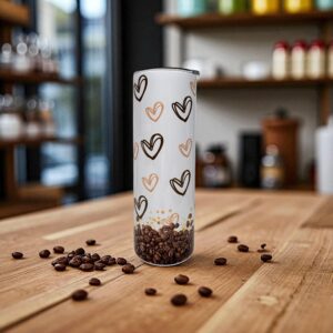 Nerezová termoska Coffee Hearts so srdiečkovým vzorom v kávových tónoch