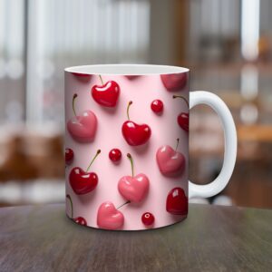 Keramický hrnček Cherry Hearts s čerešňovým vzorom v objeme 150 ml a 330 ml