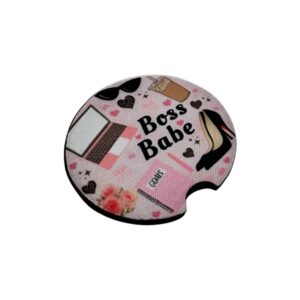 Ružová podložka pod pohár do auta Boss Babe s čiernou spodnou vrstvou