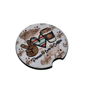 Podložka pod pohár do auta Peace Love Coffee s kávovým motívom