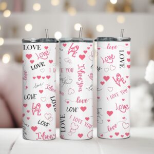 Termoska Love Script s jemným love motívom, viečkom a slamkou