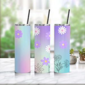 Nerezová termoska Pastel Flowers s pastelovým kvetinovým dizajnom a slamkou