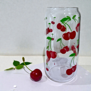 Sklenený pohár 473 ml s vinylovým motívom čerešní
