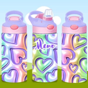 Detská nerezová fľaša 360 ml s menom a pastelovým motívom farebných srdiečok