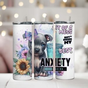 Nerezová termoska Anxiety 600 ml so slamkou s motívom šteniatka a kvetov