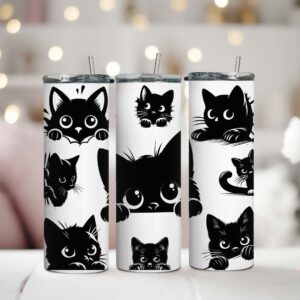 Nerezová termoska Black Cat 600 ml so slamkou s minimalistickým motívom čiernych mačiek