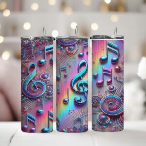 Nerezová termoska Music 600 ml so slamkou a farebným hudobným motívom s notami