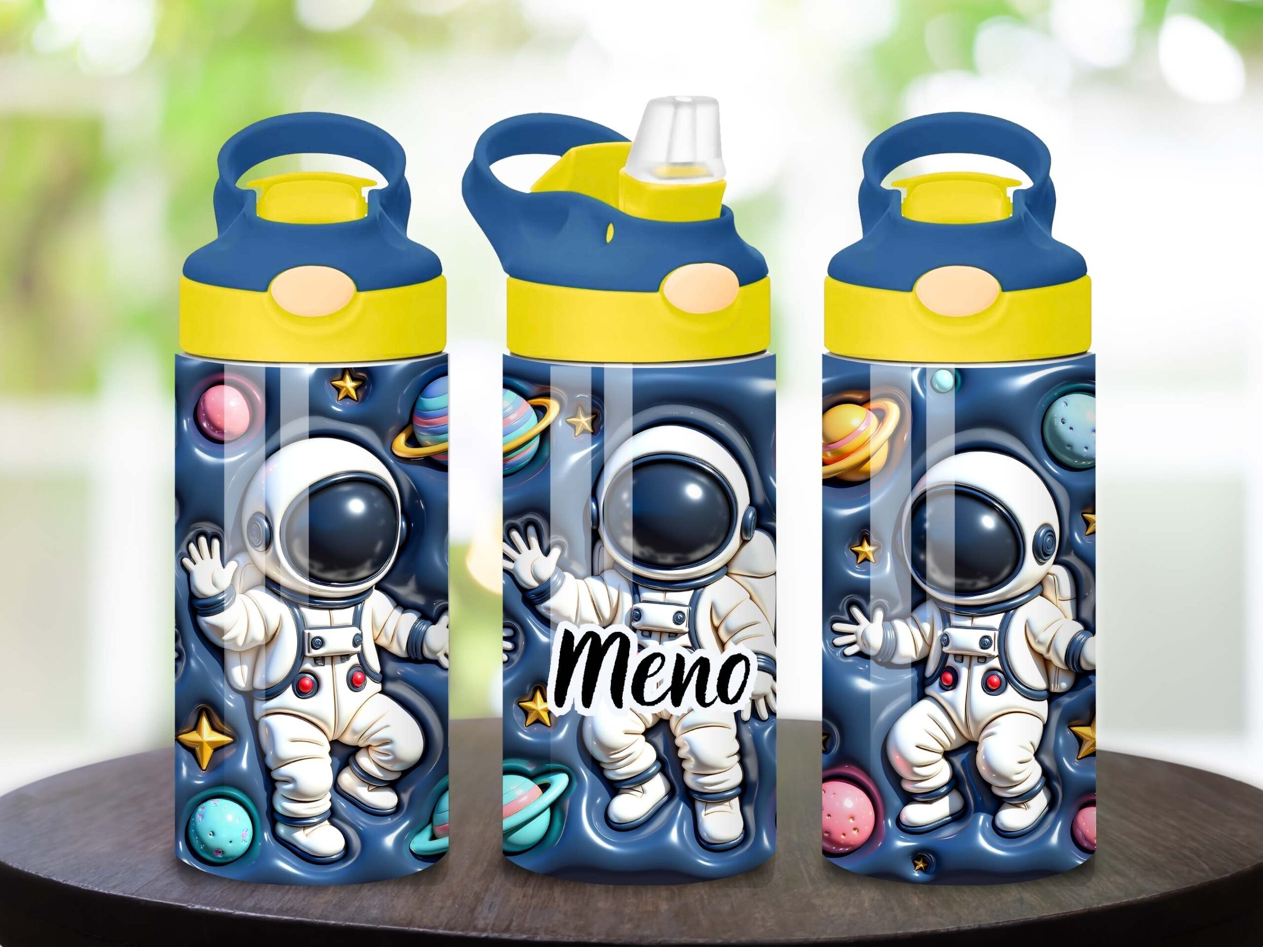 Detská nerezová fľaša 360 ml s motívom astronauta a možnosťou mena