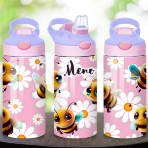 Detská nerezová fľaša Bee Garden 360 ml s motívom včielok a kvetov a menom