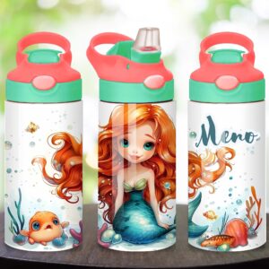 Detská nerezová fľaša 360 ml s motívom morskej víly a možnosťou mena