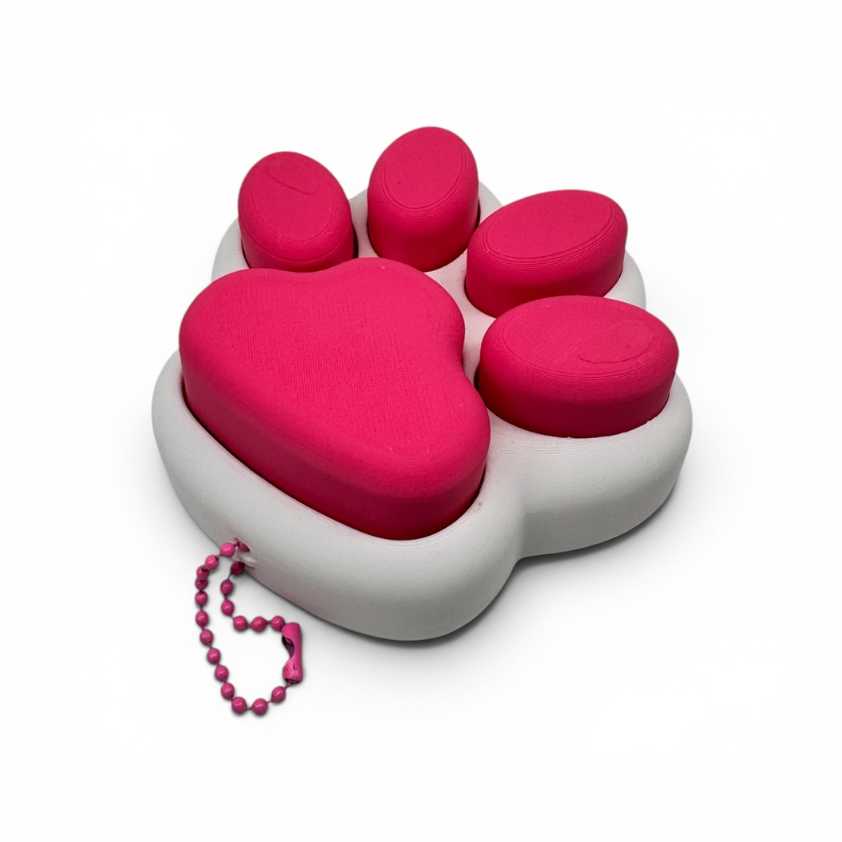 Veľký Fidget Clicker Labka v ružovo-bielom prevedení, antistresová senzorická pomôcka s dizajnom zvieracej labky.