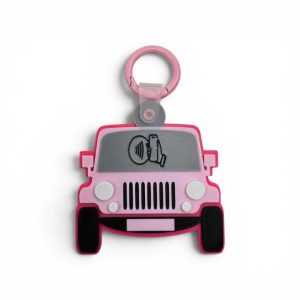 SOS NFC kľúčenka pre deti v tvare ružového Barbie Jeepu s kontaktom na rodiča.