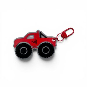 SOS NFC kľúčenka pre deti v tvare červeného monster trucku s kontaktom na rodiča.