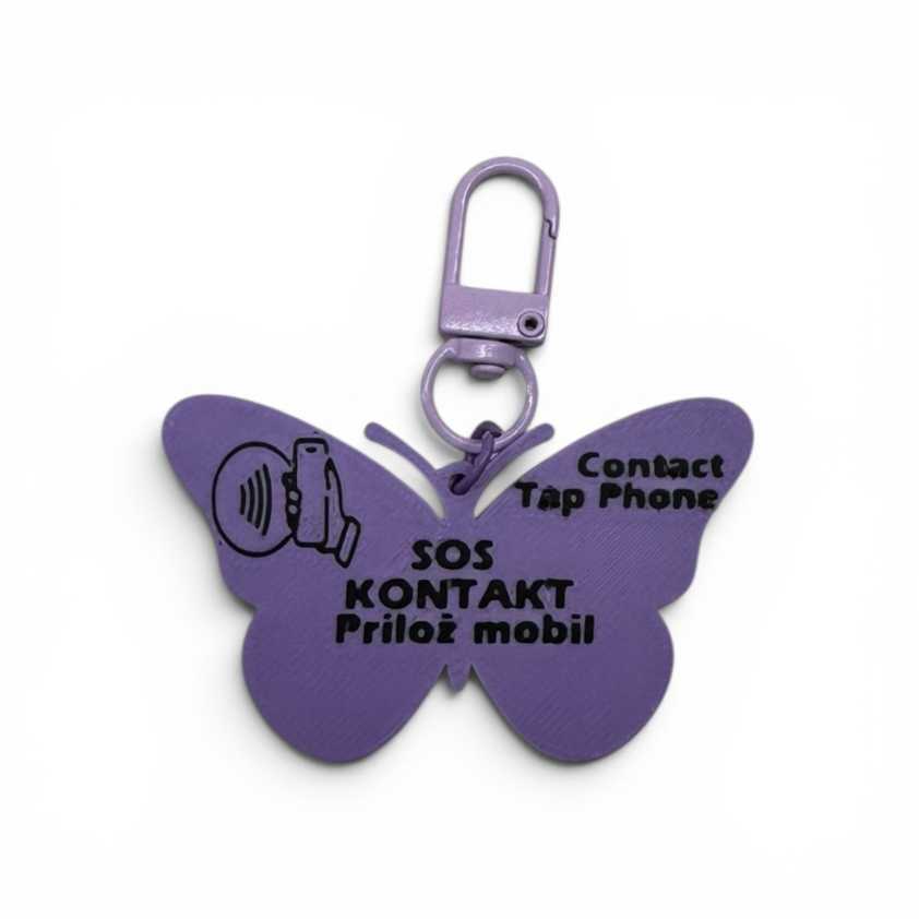 SOS NFC kľúčenka pre deti – Motýľ s holografickým efektom a menom - Image 2