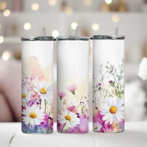 termohrnček so slamkou 590 ml kvetinový dizajn nerezový personalizovaný